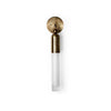 Modern brass wall lamp with glass shade, front view