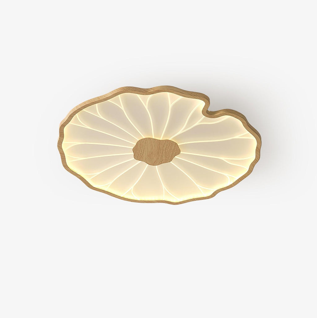 Modern lotus leaf flush mount ceiling light with acrylic shade and wood-grain finish