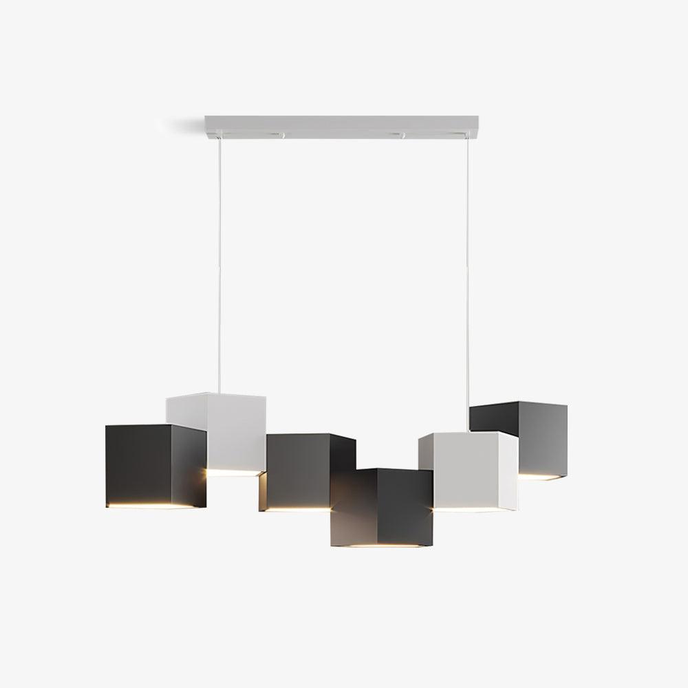Geometric Magic Cube pendant light with white metal frame and acrylic shade