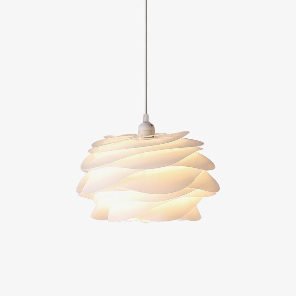 Rose Floral Pendant Light in white hanging from a ceiling