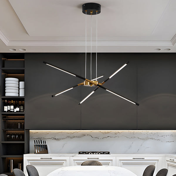 Modern Stepless Dimming Long Strip Sputnik Led Chandelier Gold Black Gold