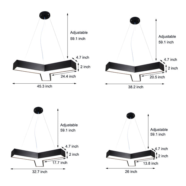 4 Pcs Modern Seamless Y Shaped Linear Led Office Pendant Lights