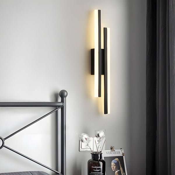 Modern 2 Light Linear Led Wall Lamp With 3 Step Dimming Black Gold Wall Sconce