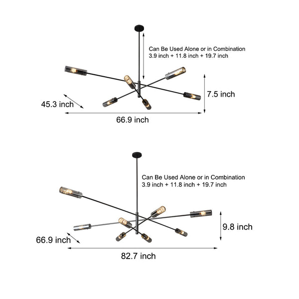 Industrial Sputnik Chandelier Copper Linear Pendant Lights 6 8 Light