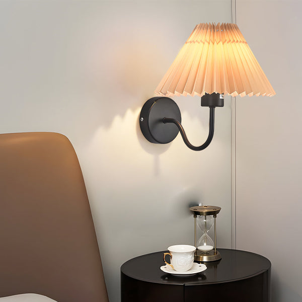 Vintage 1 Light Dimmable Metallic Armed Sconce With Pleated Fabric Shade
