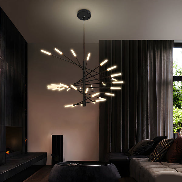 Modern Chandelier Rotating Fireworks Black Gold