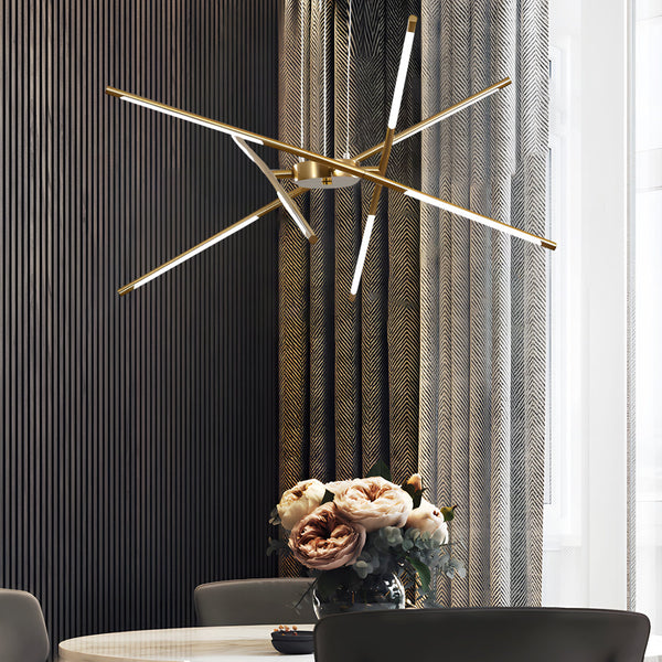 Modern Stepless Dimming Long Strip Sputnik Led Chandelier Gold Black Gold