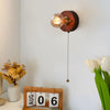 Round Square Vintage Walnut Wood Wall Lamp 1 Light With Pull Chain Switch