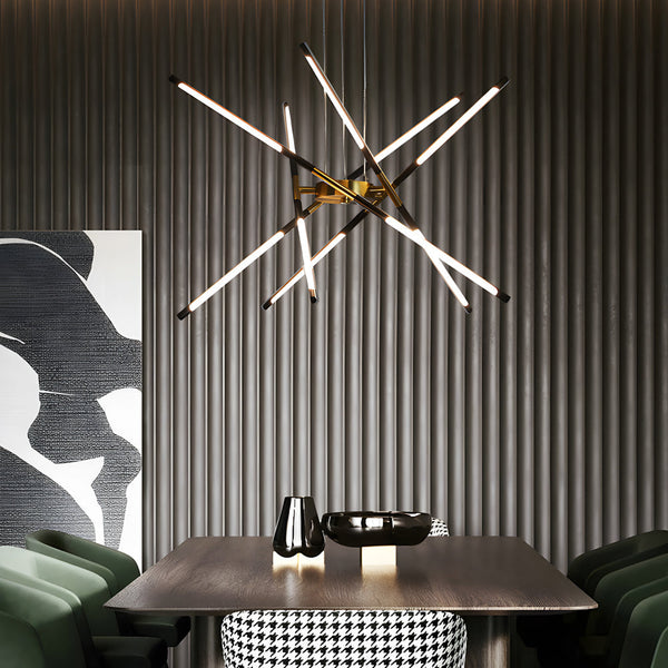 Modern Stepless Dimming Long Strip Sputnik Led Chandelier Gold Black Gold