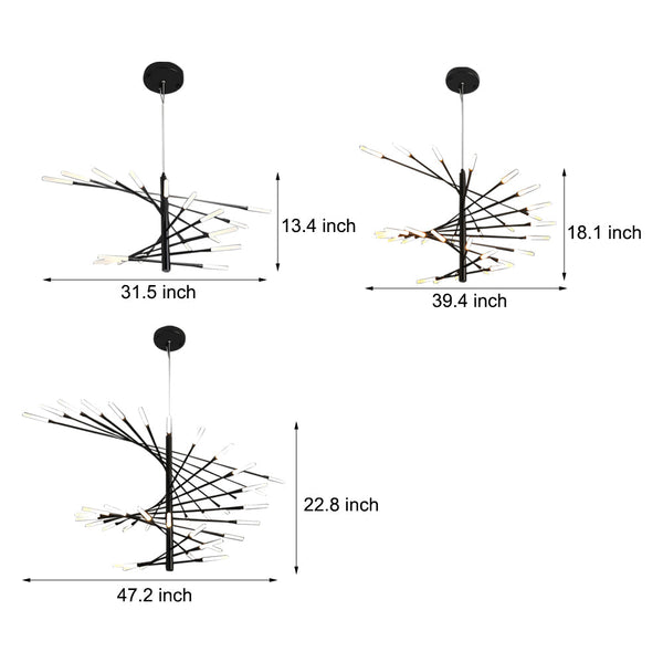 Modern Chandelier Rotating Fireworks Black Gold