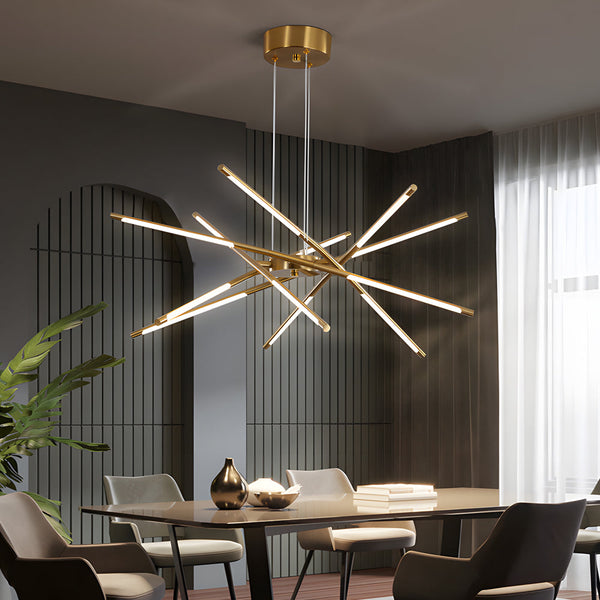 Modern Stepless Dimming Long Strip Sputnik Led Chandelier Gold Black Gold