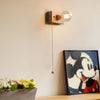 Round Square Vintage Walnut Wood Wall Lamp 1 Light With Pull Chain Switch