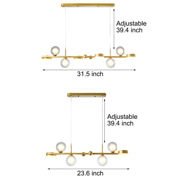 6 8 Light 3Step Dimming Glass Ball Led Long Dining Room Chandelier