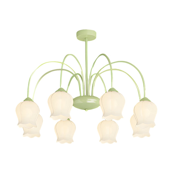 8 Heads Pastoral Bell Orchid Flowers 3 Step Dimming French Style Chandelier