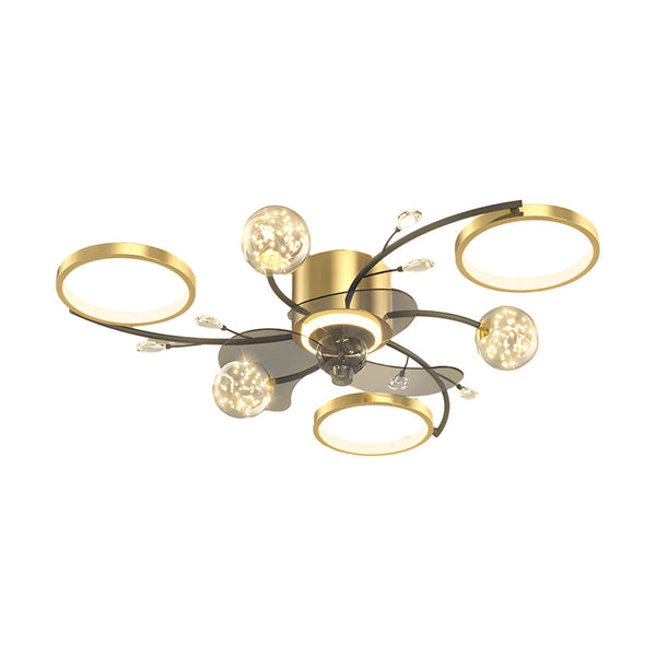Simple Luxury Stars Ball Three Step Dimming Modern Ceiling Fan And Light