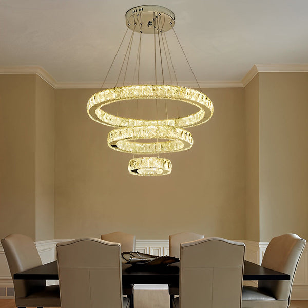 Luxury Crystal Led Chandelier 3 Tier Geometric Or Stacked Led Pendant Light