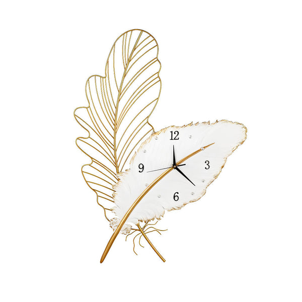 Resin Feather Wall Clock Silent Wall Painting Led Lights Art Decor