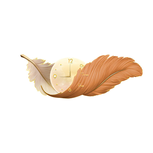 2 In 1 Wall Feather Painting Hanging Decor Led Wall Lamp Wall Clock