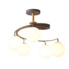 5 Light Glass Ball Spiral Metallic Semi Flush Mount Ceiling Light