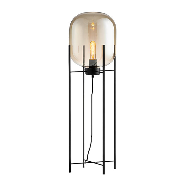 Industrial Standing Metal And Hand Blown Glass Floor Lamp