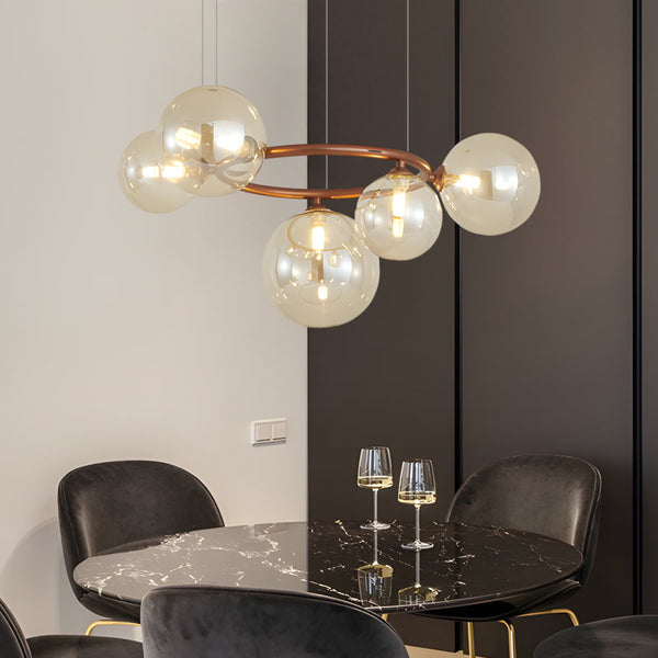 5 7 9 Light Glass Ball Circular Contemporary Chandelier With 3 Step Dimming