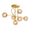 Modern 6 Light Gold Black Semi Flush Mount Chandelier With Glass Shade