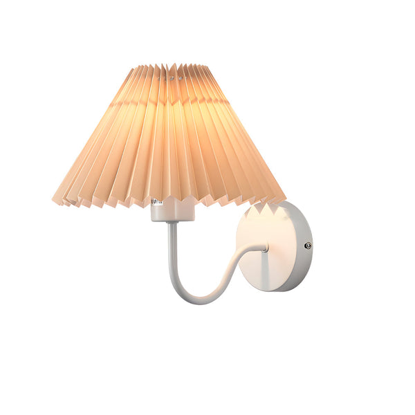 Vintage 1 Light Dimmable Metallic Armed Sconce With Pleated Fabric Shade