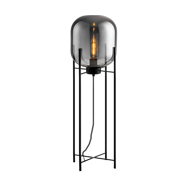 Industrial Standing Metal And Hand Blown Glass Floor Lamp