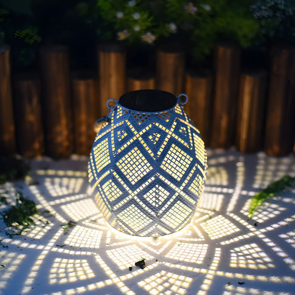 Moroccan Portable Hanging White Solar Led Outdoor Patterned Lantern