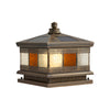 European Square Hardwired Solar Copper Outdoor Column Light With Glass Shade Bronze