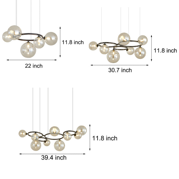 5 7 9 Light Glass Ball Circular Contemporary Chandelier With 3 Step Dimming