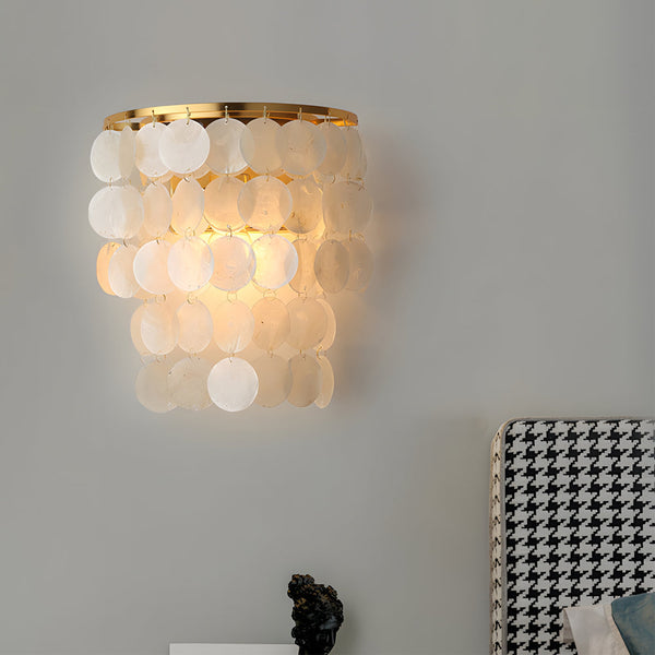 Gold Chrome Coastal Capiz Shell Wall Sconce Led Metallic Bedside Wall Lighting