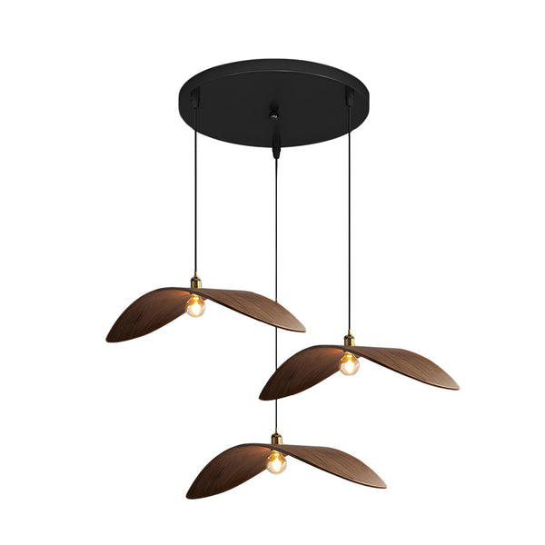 Wabi Sabi Walnut Bar Chandelier Leaf Curve Wooden Pendant Light