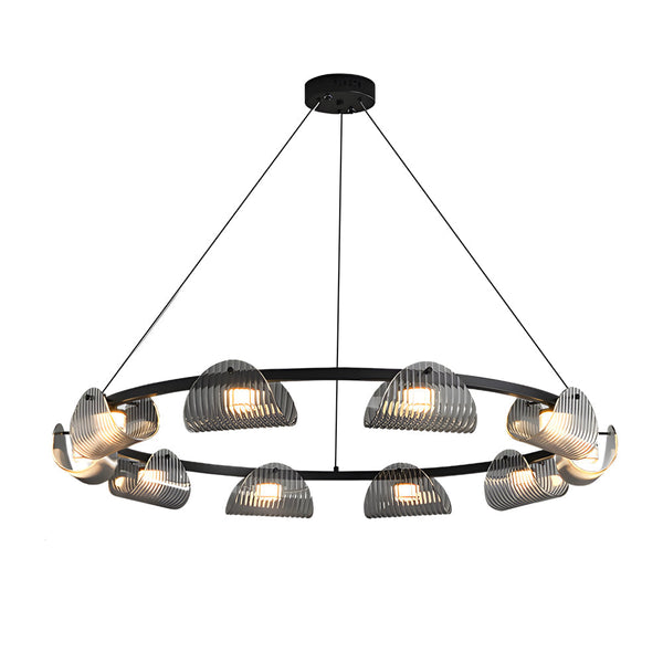 Round 6 8 10 Lights Curved Striped Glass Led Dimmable Nordic Chandelier Li002764