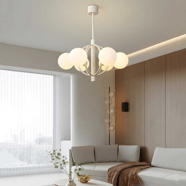 19 68 In Midcentury 6 Light Beige Glass Sphere Chandelier