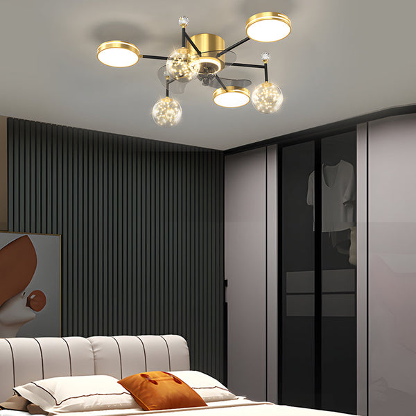 Simple Luxury Stars Ball Three Step Dimming Modern Ceiling Fan And Light