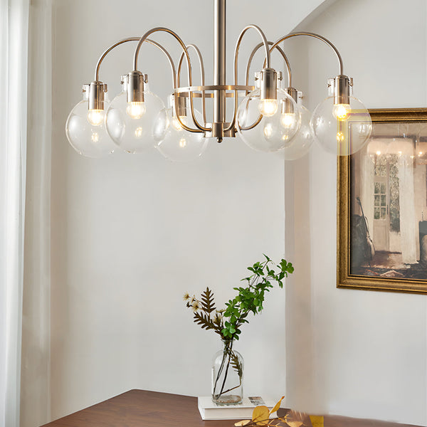 6 Light Glass Globe Shade Indoor Nickel Finish Chandelier
