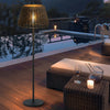 Rustic Woven Rattan Shaded Metal Outdoor Floor Lamp