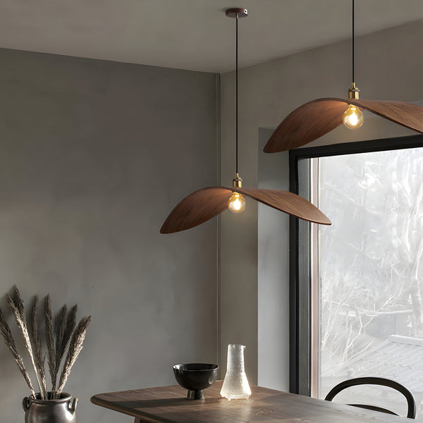 Wabi Sabi Walnut Bar Chandelier Leaf Curve Wooden Pendant Light