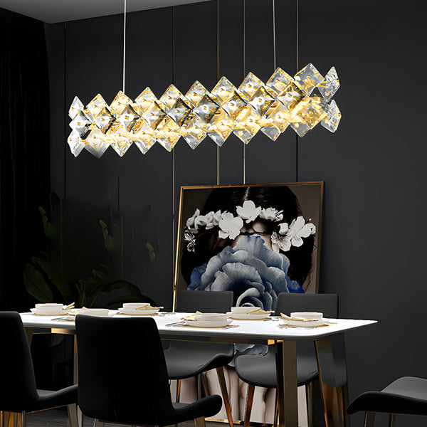 Round Luxury Long Crystal Copper Post Modern Chandelier Dining Room Lights