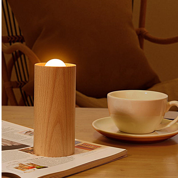Candlelight Ambient Wood Cylinder Accent Led Table Lamp