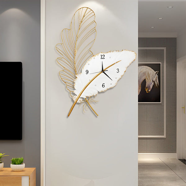 Resin Feather Wall Clock Silent Wall Painting Led Lights Art Decor