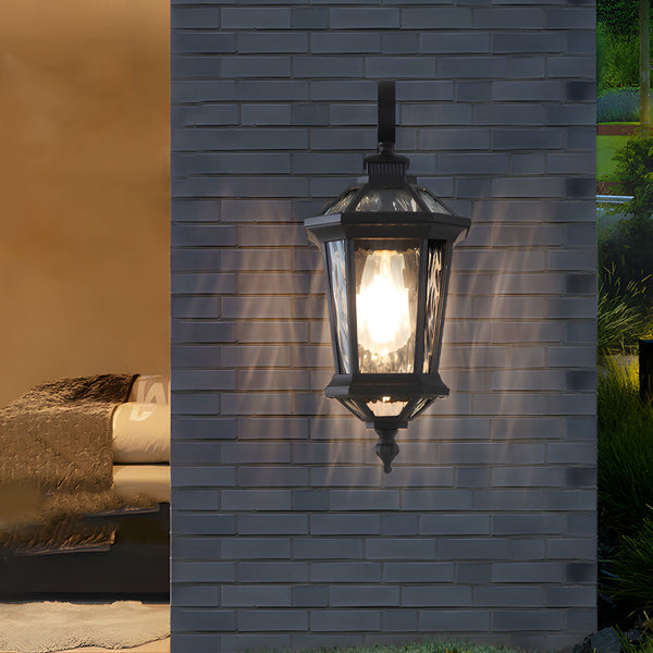 1 Light Black Clear Water Glass Outdoor Wall Light Lantern Wall Sconce Porch Wall Mounted Lights Exterior Wall Lamp