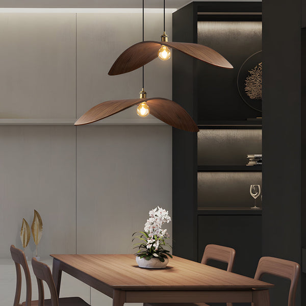 Wabi Sabi Walnut Bar Chandelier Leaf Curve Wooden Pendant Light