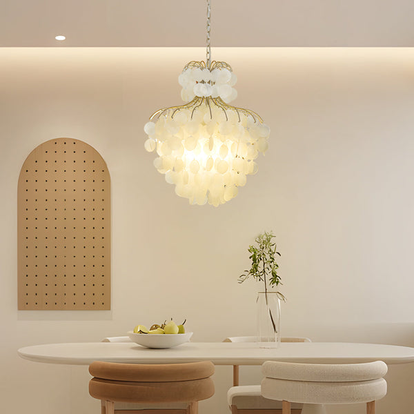 Tiered Capiz Shell Chandelier Elegant French Style Hanging Lighting