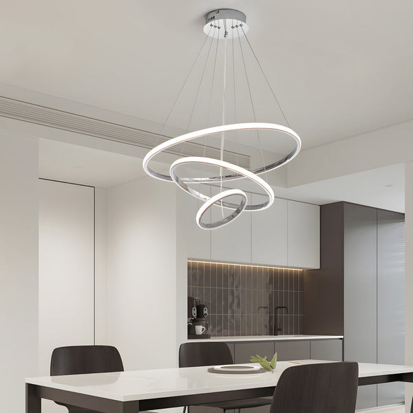 Contemporary Hanging 3 4 Light Tiered Ring Chandelier Chrome