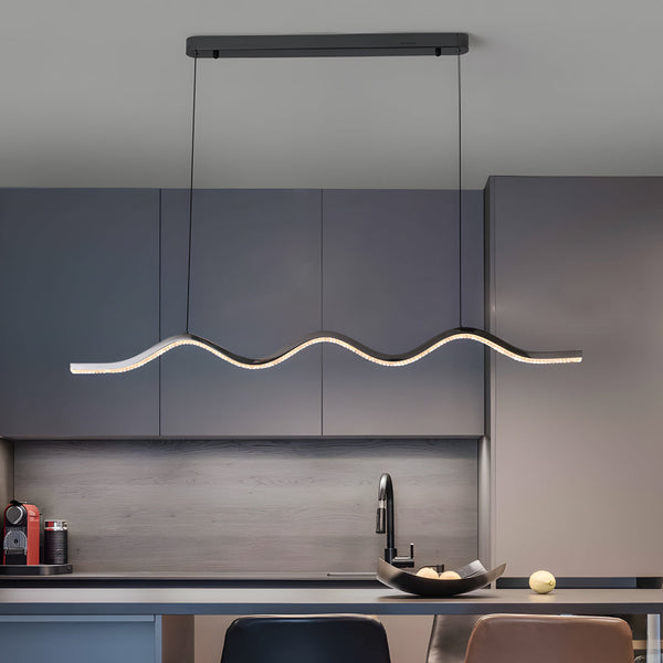 1 Light Black Wave Linear Led Pendant Light