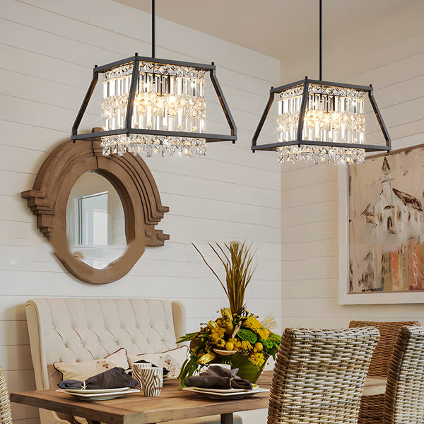 Trapezoidal Black Metallic Crystal Dining Room Chandeliers 2 Sizes