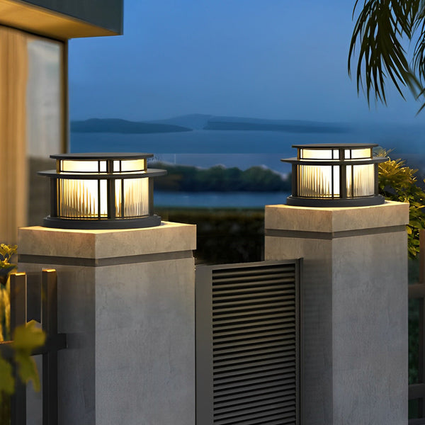 Round Modern Solar Fence Post Lights Ha076150