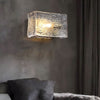 Elegant Rectangular Ripple Glass Bedside Wall Lamp Modern Brass Fixture